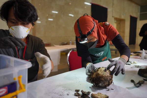 Tim lab konservasi mengidentifikasi benda benda bersejarah dari bagian museum nasional indonesia yang terbakar dok kemendikbud
